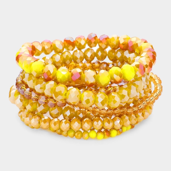 Mustard Beaded 9 Piece Stacked Stretch Bracelets Statement Jewelry Accessories - Picture 1 of 2